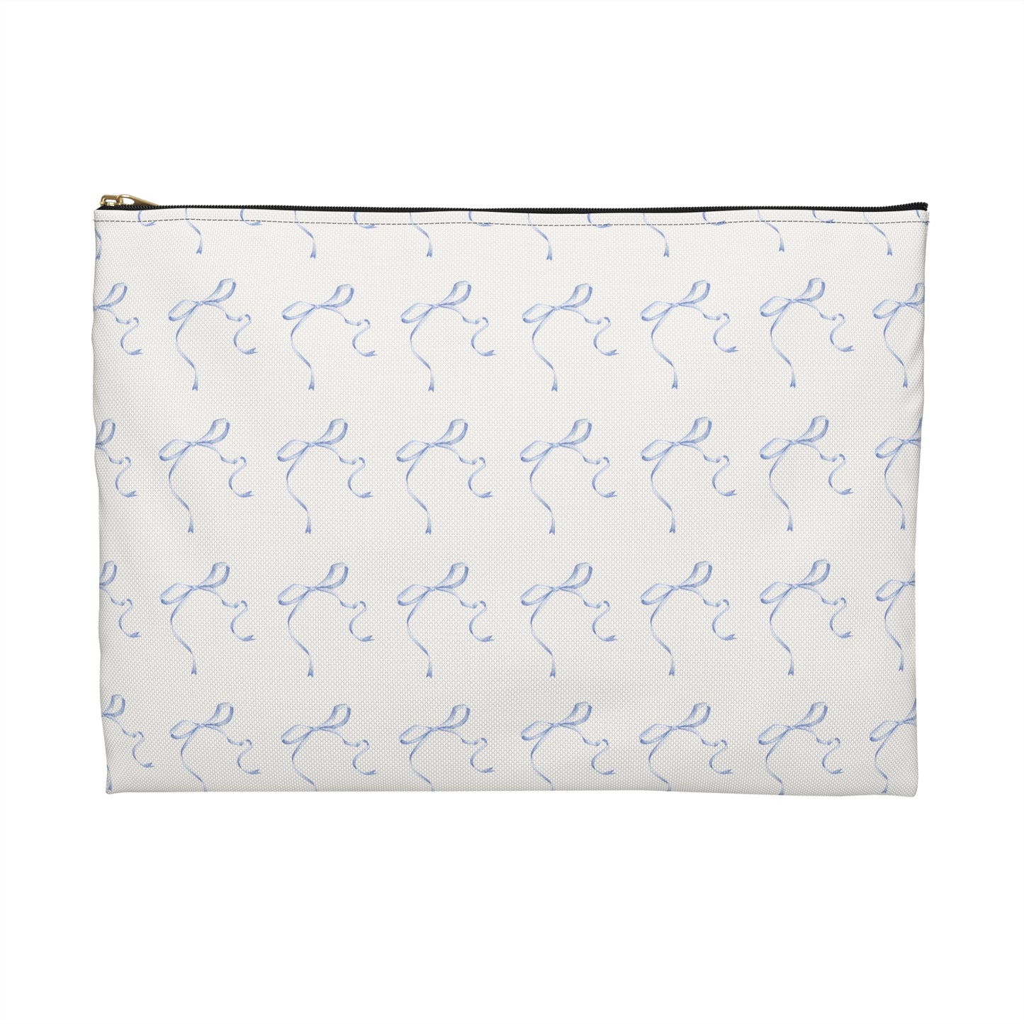 Multiple Thin Blue Bows on Beige Accessory Pouch