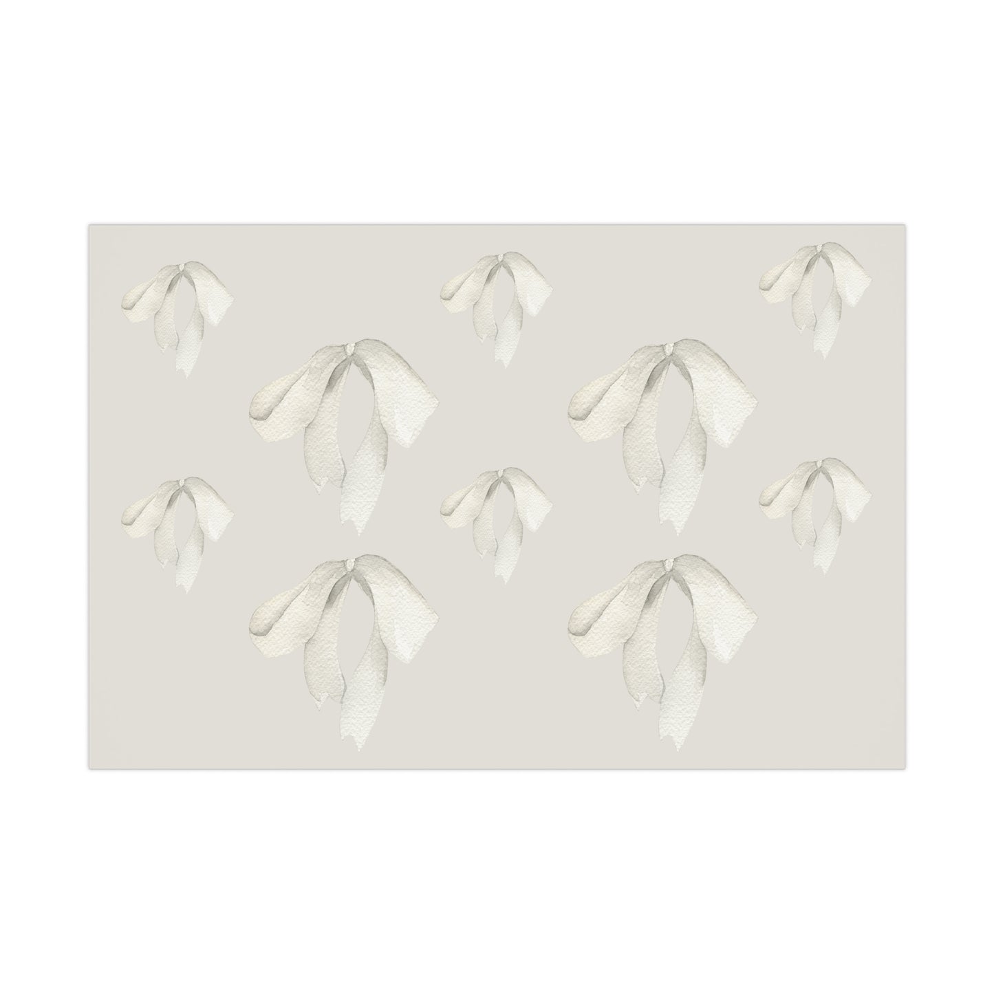 White Printed Bows on Bone Gift Wrapping Paper