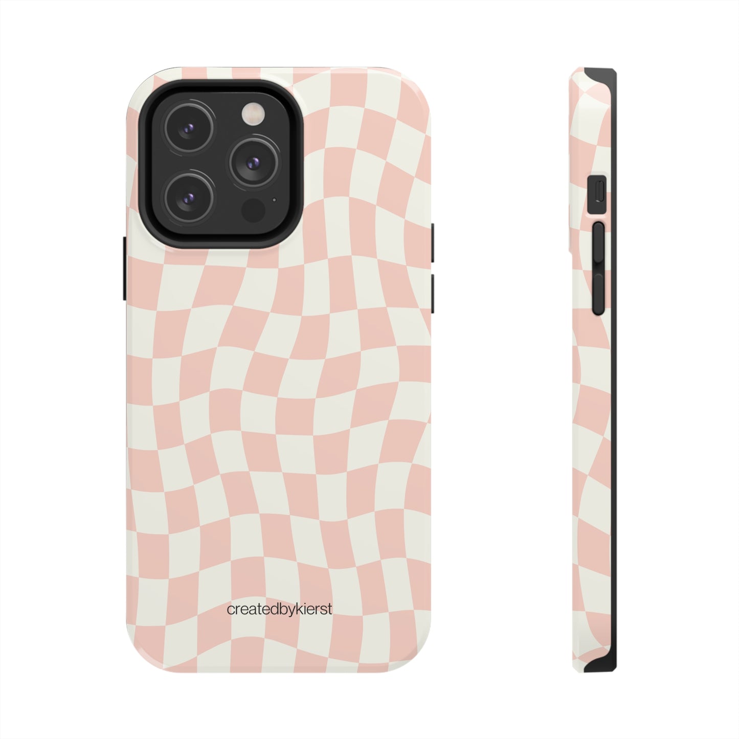 Peach and Cream Wavy Checkers iPhone Case