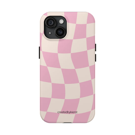 Peach and Pink Wavy Large Checkers iPhone Case
