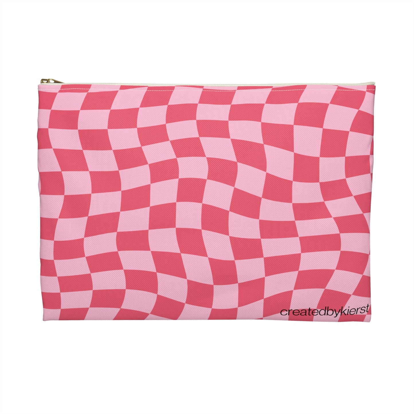 Animated Strawberry on Pink and Red Wavy Checkers Accessory Pouch