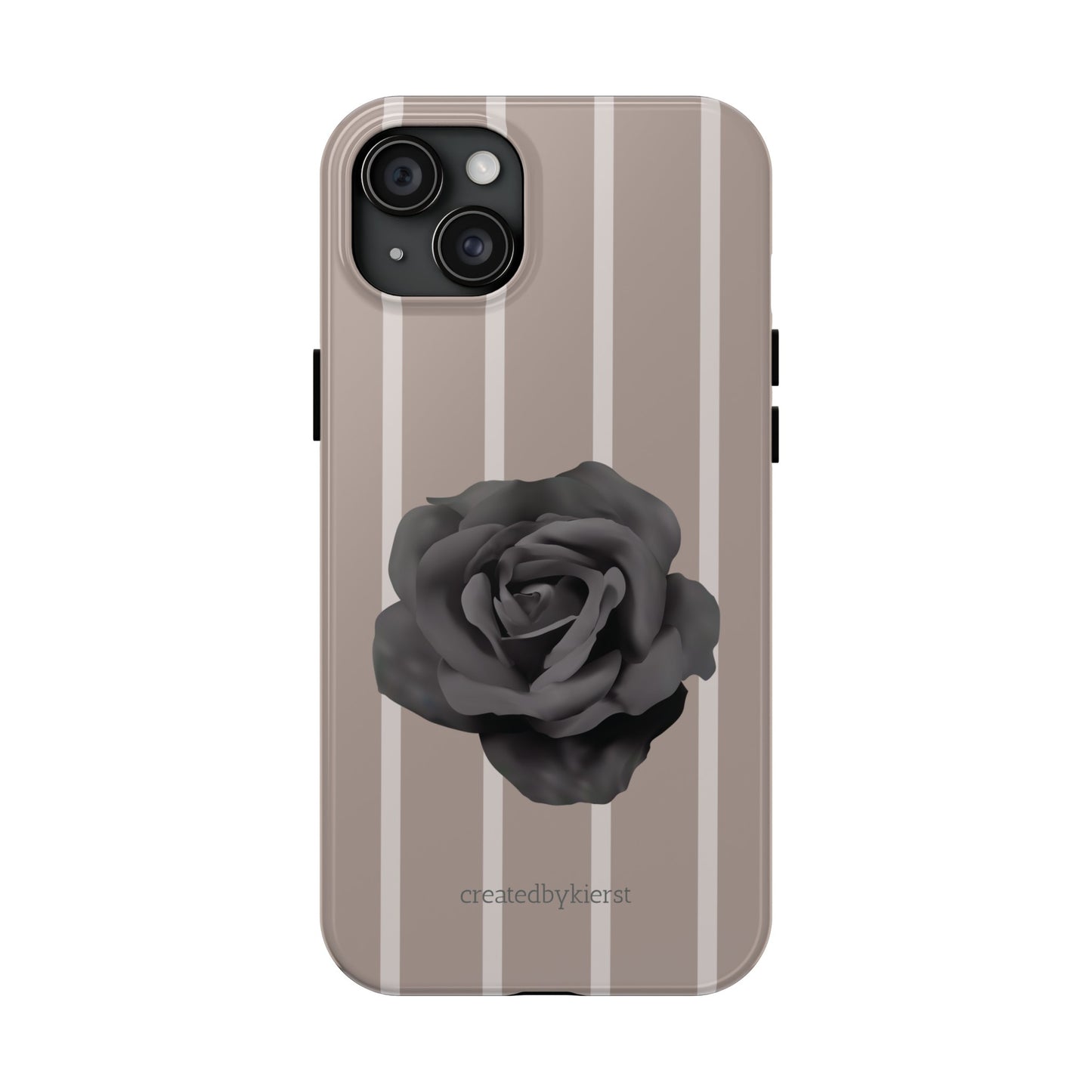 Cream and Brown Vertical Stripes with Black Rose iPhone Case