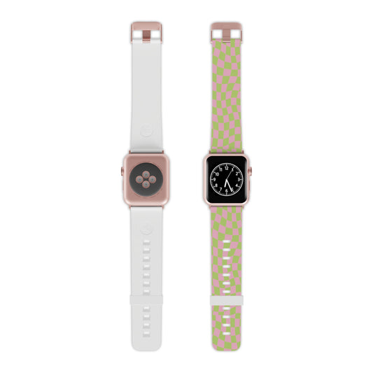 Lime Green and Pink Wavy Checkers Apple Watch Band