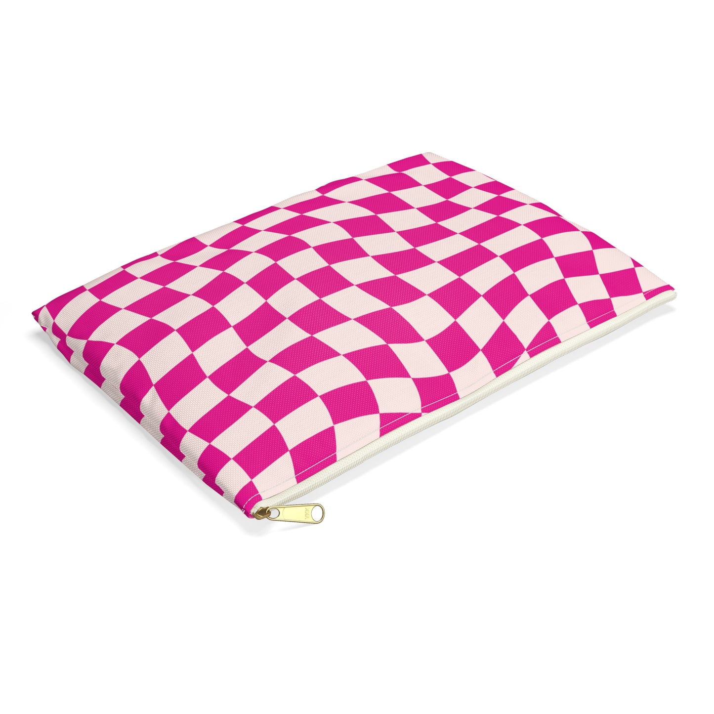 Hot Pink and Light Pink Wavy Checkers Accessory Pouch