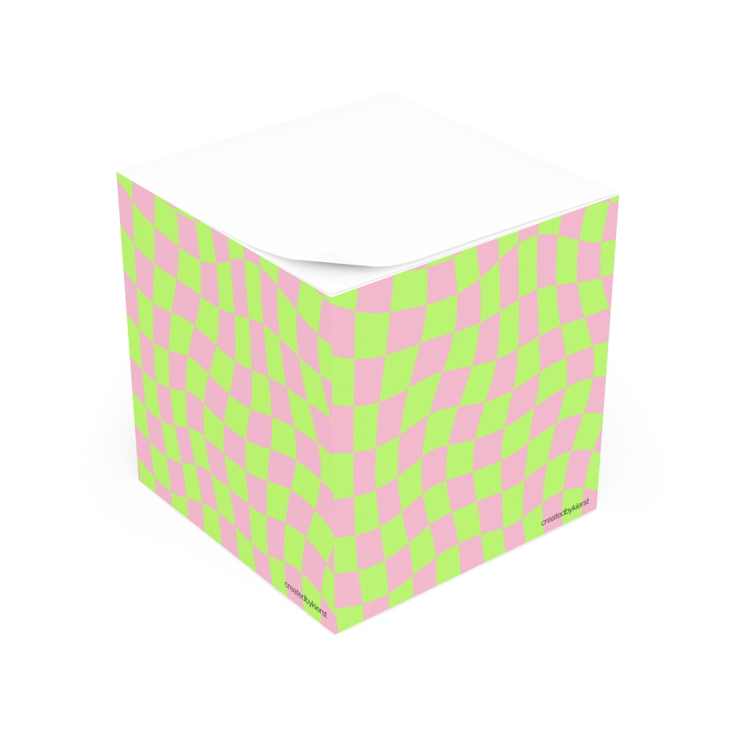 Lime Green and Pink Wavy Checkers Note Cube