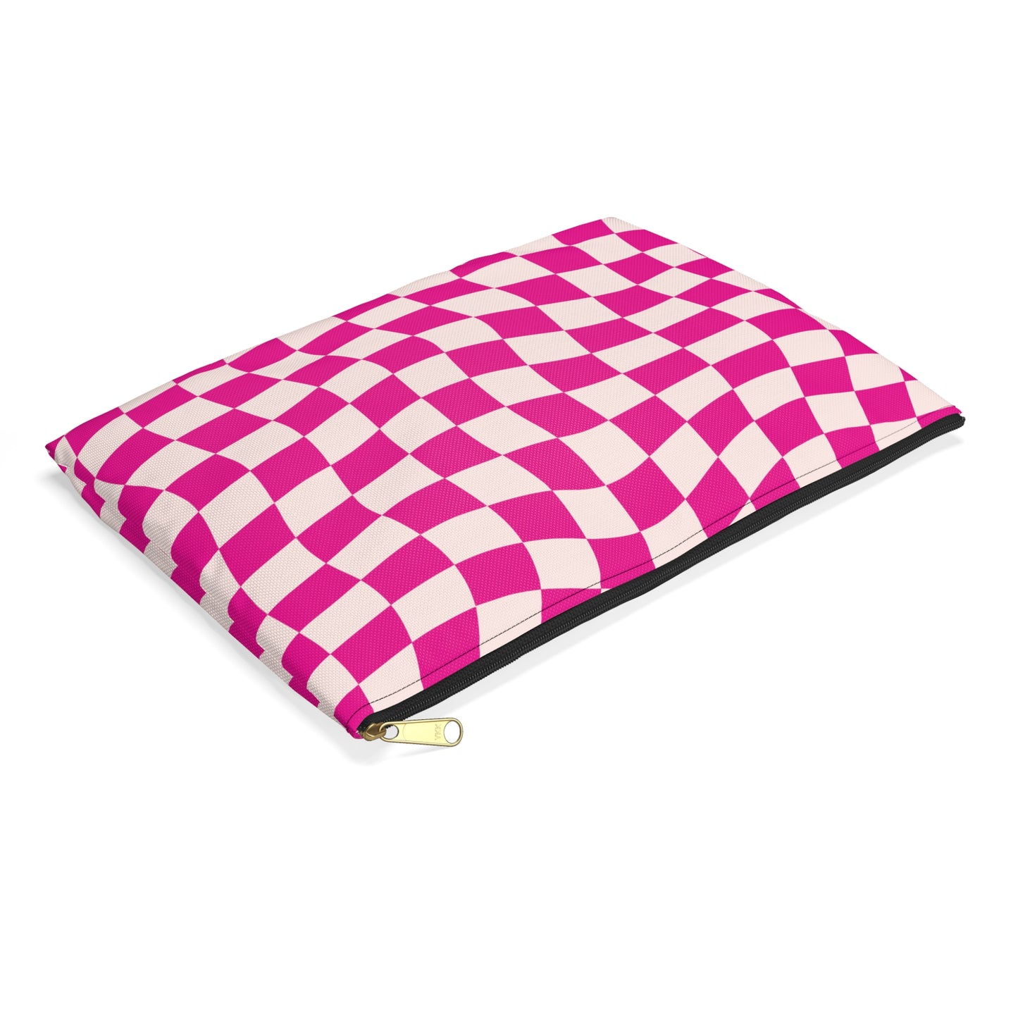 Hot Pink and Light Pink Wavy Checkers Accessory Pouch