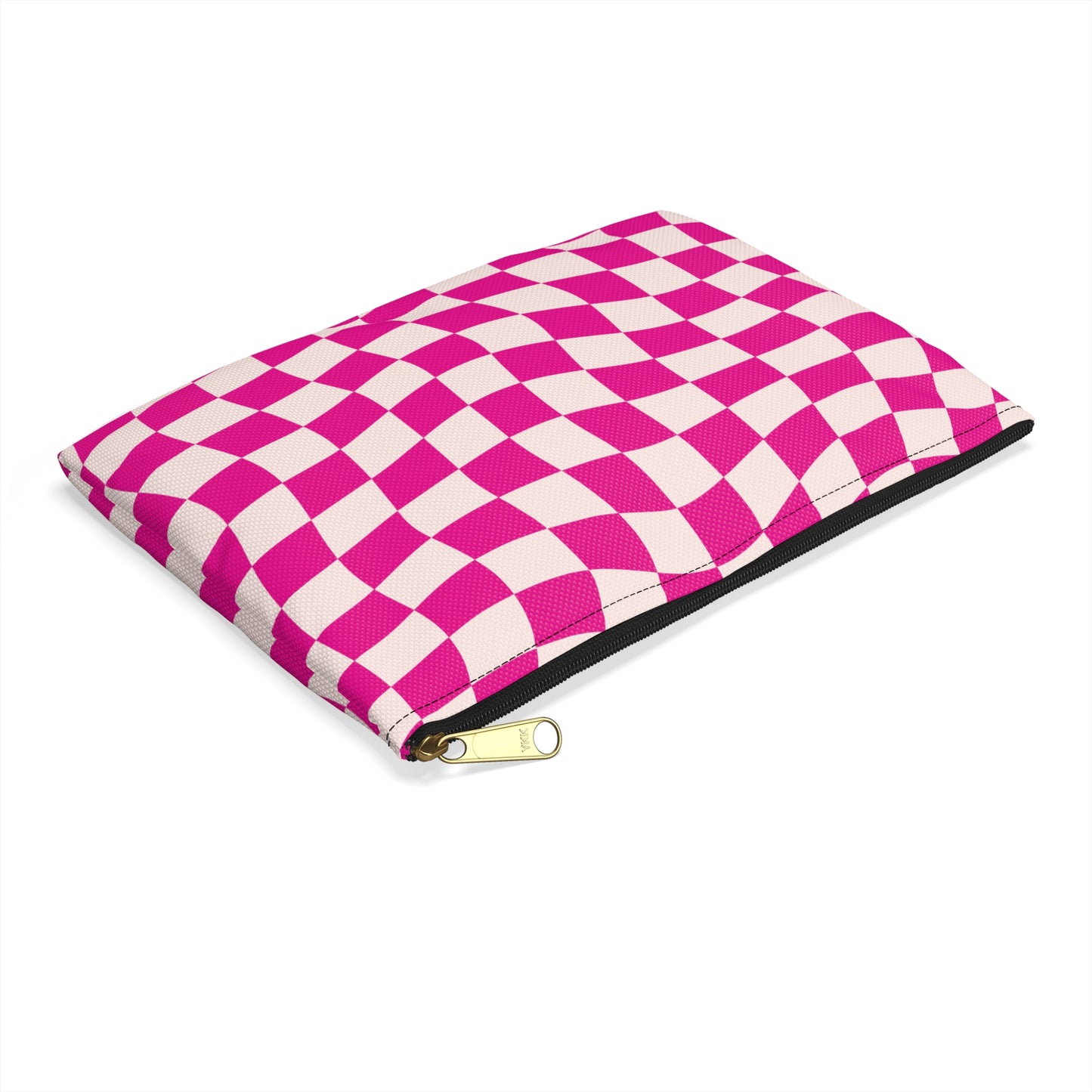 Hot Pink and Light Pink Wavy Checkers Accessory Pouch