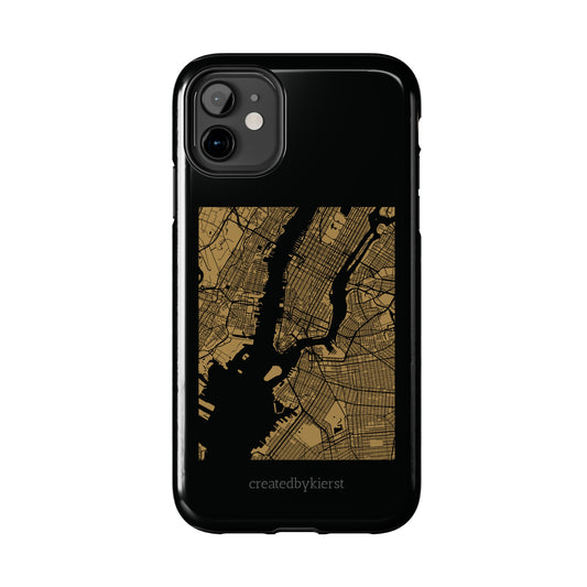 Black and Gold NYC Map iPhone Case