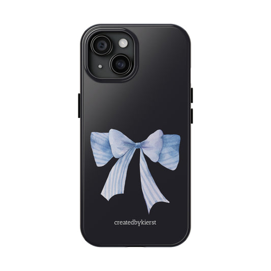 Blue Watercolor Bow on Dark Grey iPhone Case