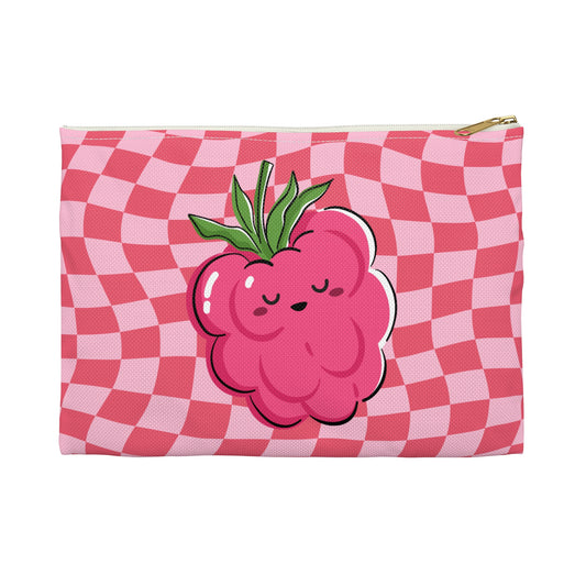 Animated Raspberry on Pink and Red Wavy Checkers Accessory Pouch