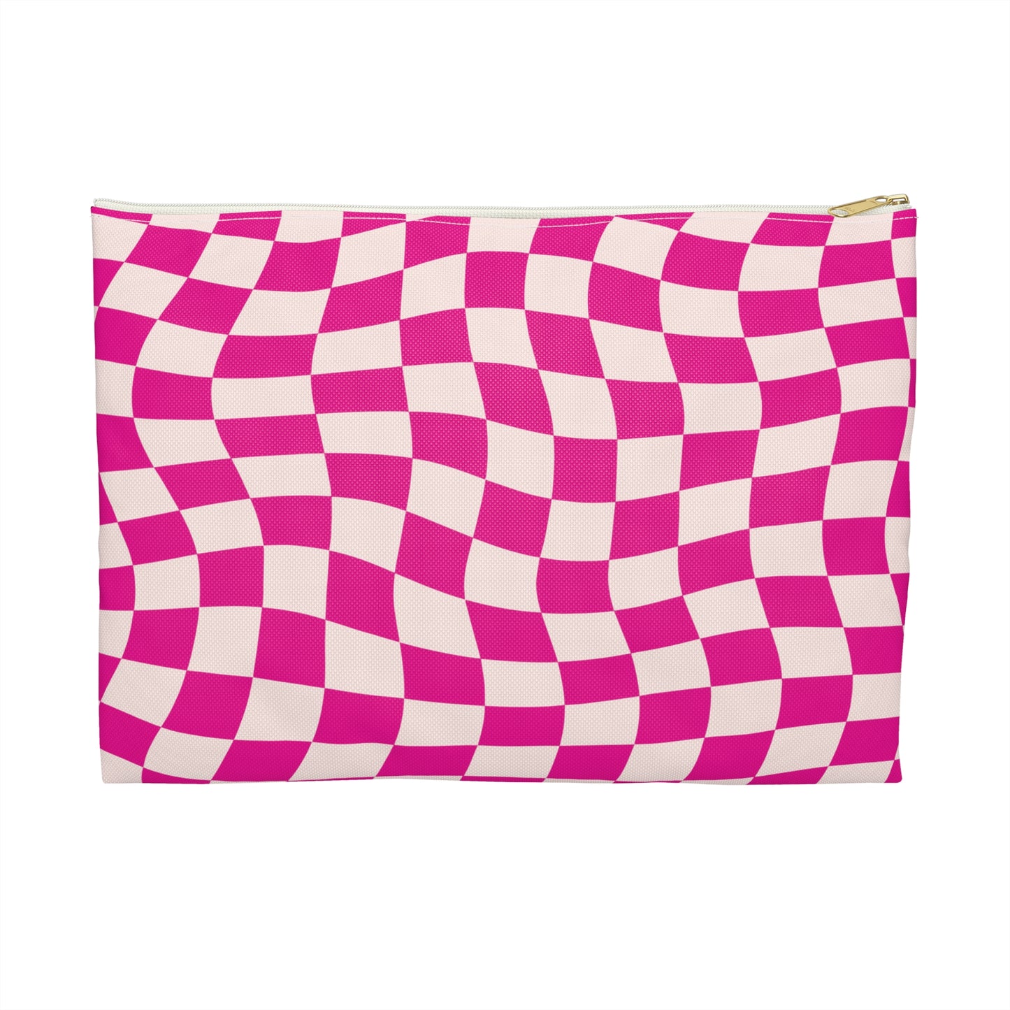 Hot Pink and Light Pink Wavy Checkers Accessory Pouch