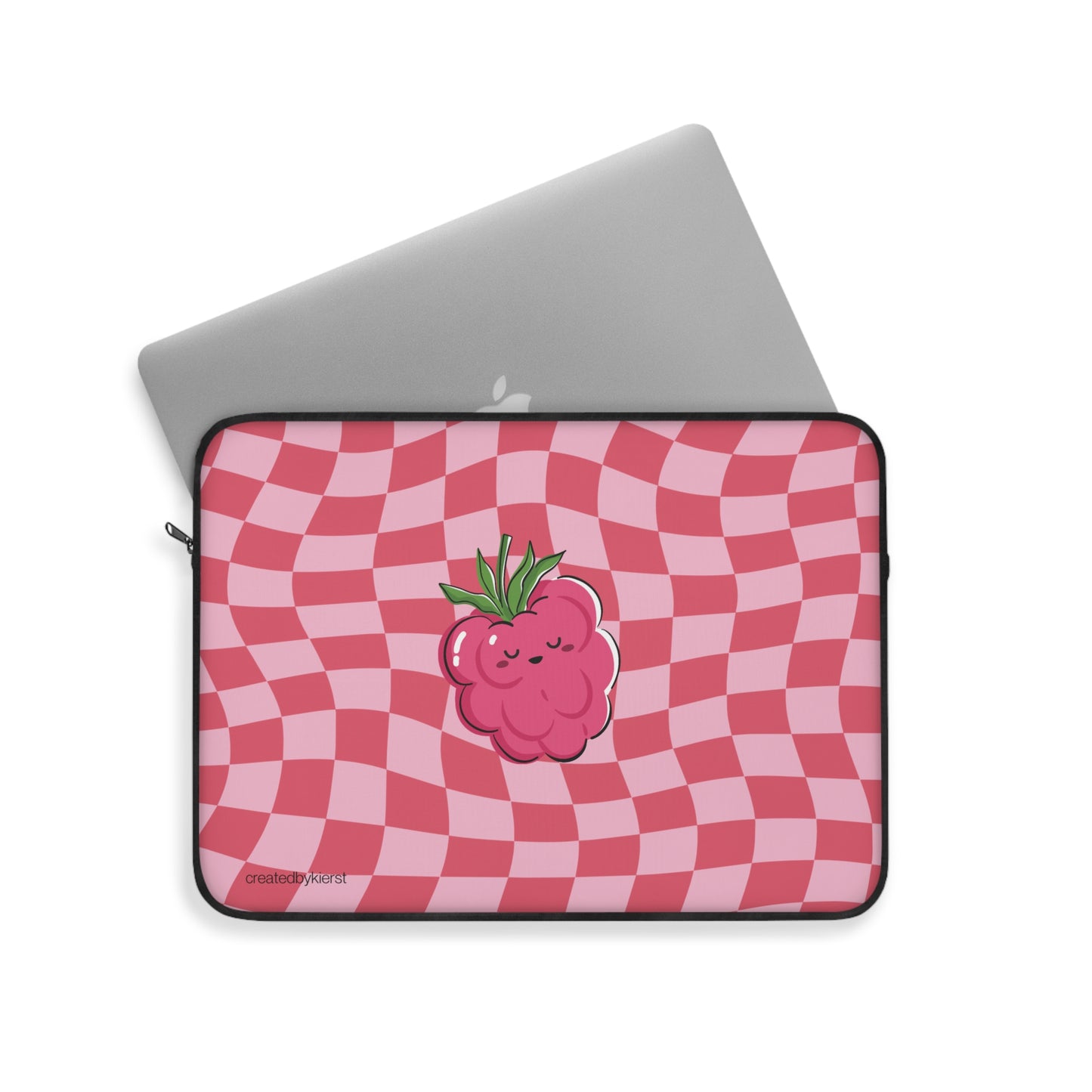 Animated Raspberry on Red and Pink Checkered Laptop Sleeve