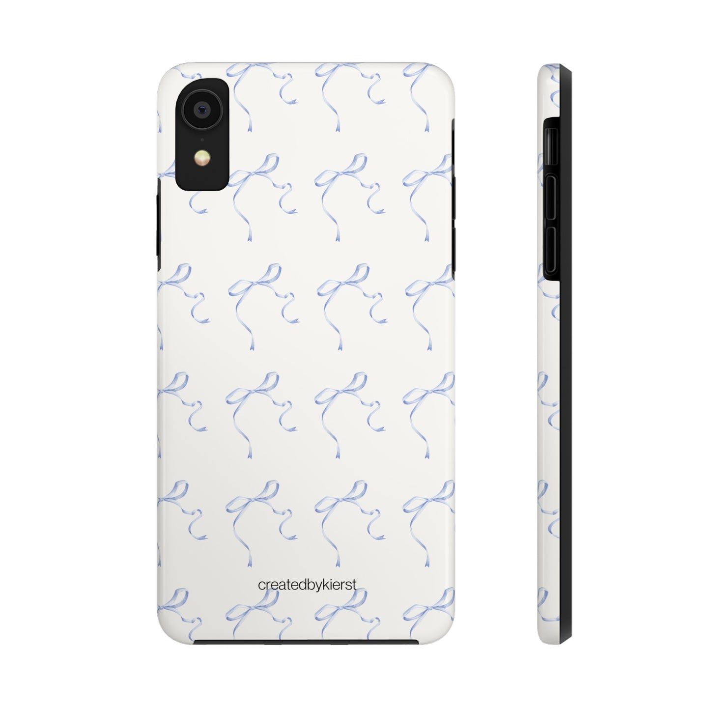 Multiple Thin Blue Bows on Beige iPhone Case