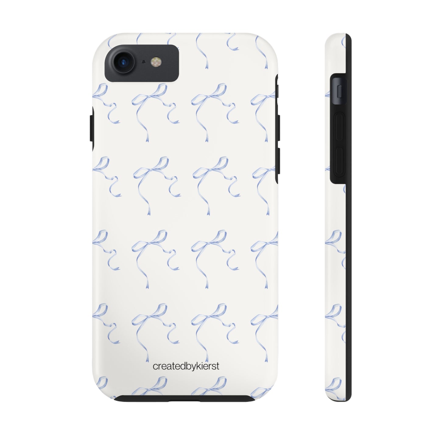 Multiple Thin Blue Bows on Beige iPhone Case