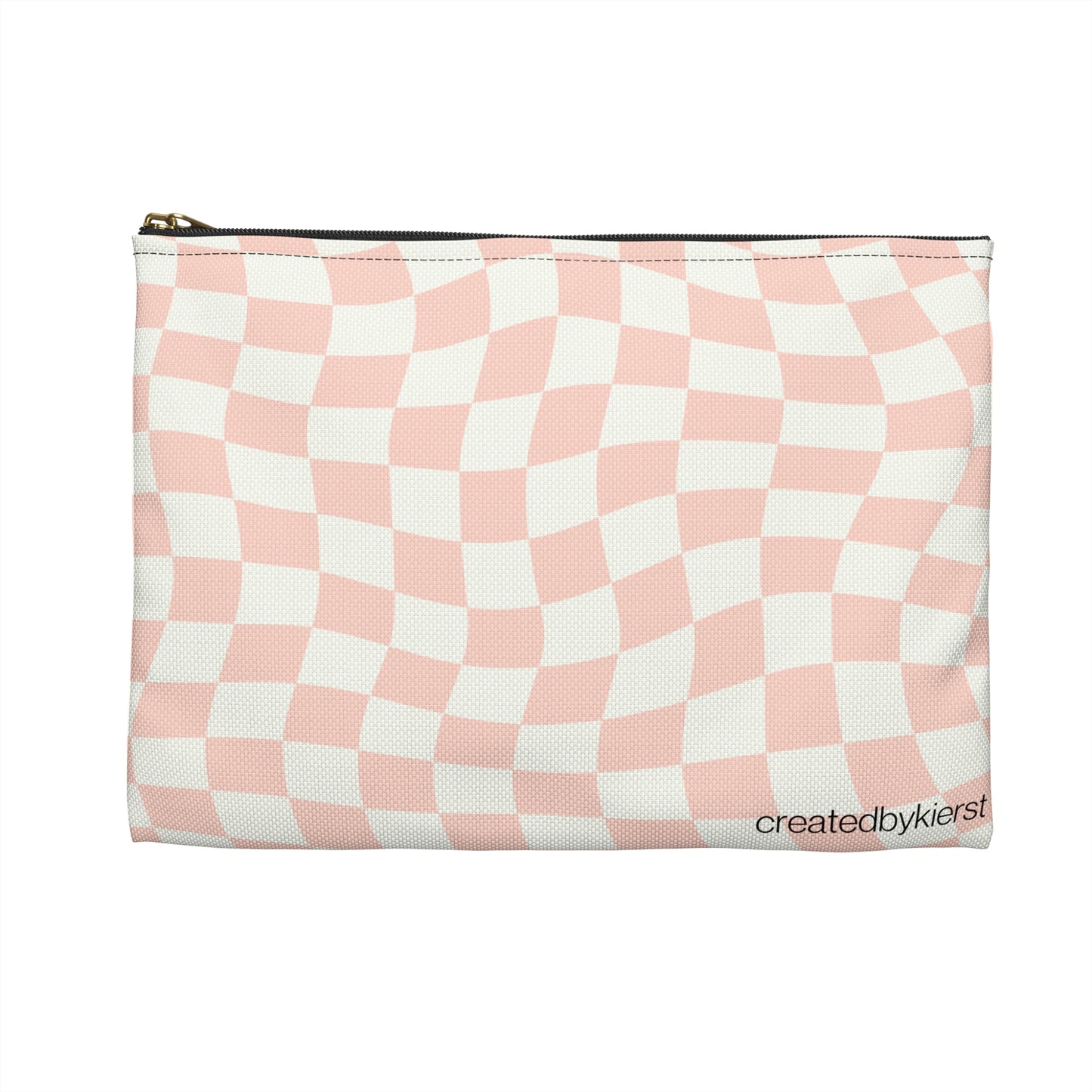 Animated Peach on Peach and Cream Wavy Checkers Accessory Pouch