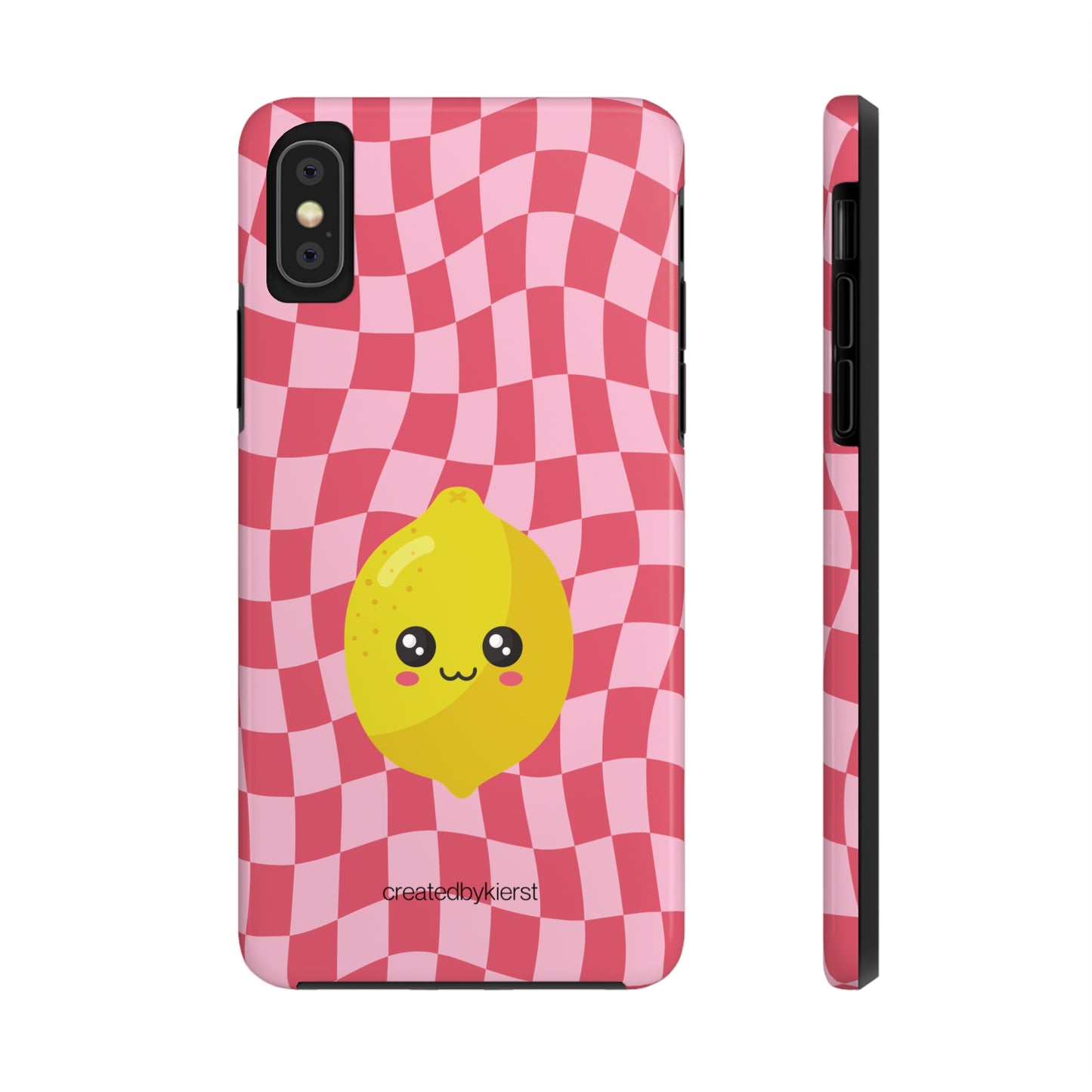 Animated Lemon on Red and Pink Wavy Checkers iPhone Case