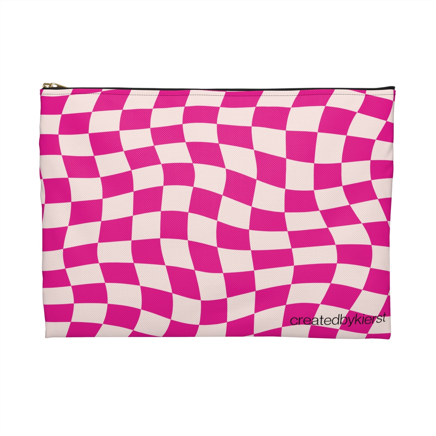 Hot Pink and Light Pink Wavy Checkers Accessory Pouch