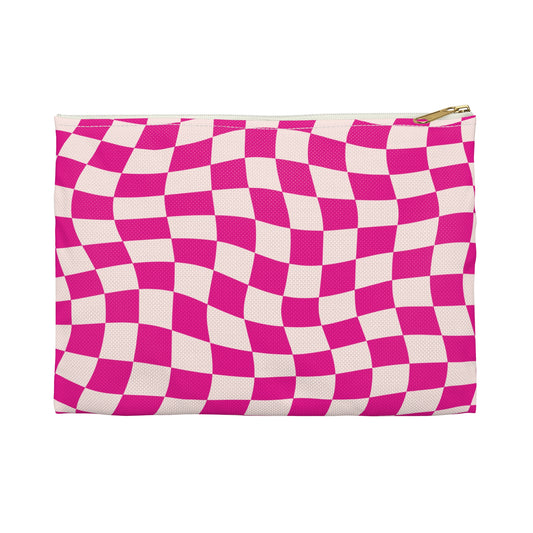 Hot Pink and Light Pink Wavy Checkers Accessory Pouch