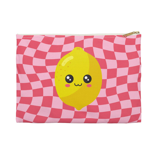 Animated Lemon on Pink and Red Wavy Checkers Accessory Pouch