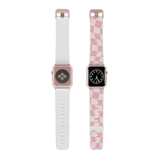 Peach and Pink Wavy Large Checkers Apple Watch Band