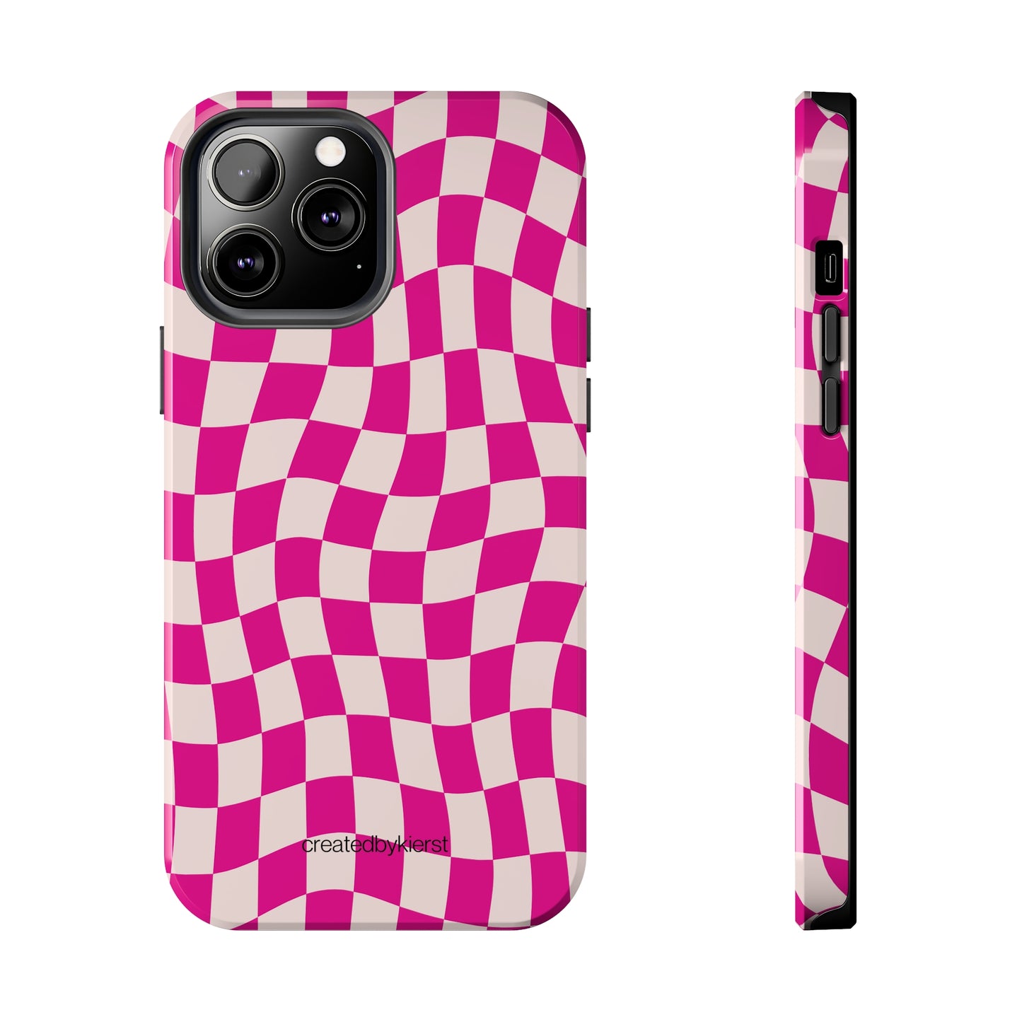 Hot Pink and Light Pink Wavy Checkers iPhone Case