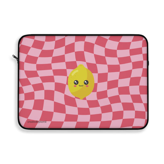 Animated Lemon on Red and Pink Checkered Laptop Sleeve