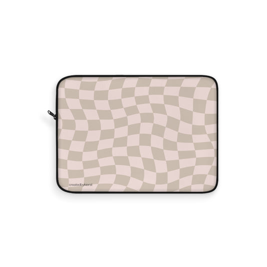 Tan and Light Pink Checkered Laptop Sleeve
