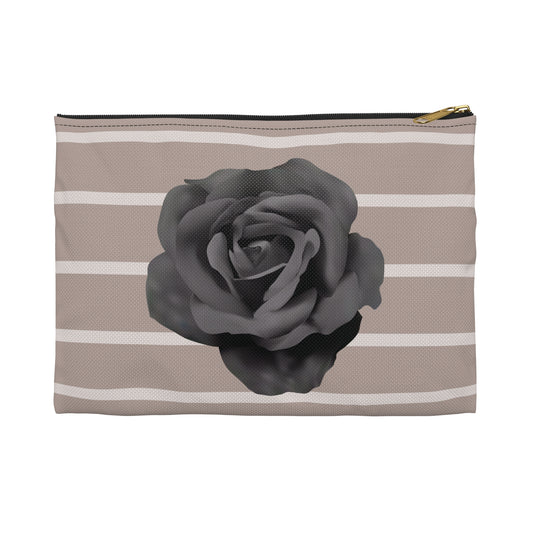 Cream and Brown with Black Rose Accessory Pouch