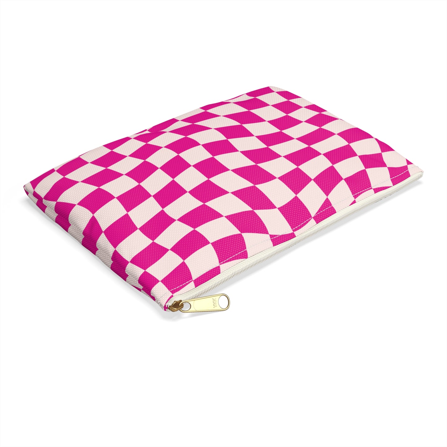 Hot Pink and Light Pink Wavy Checkers Accessory Pouch