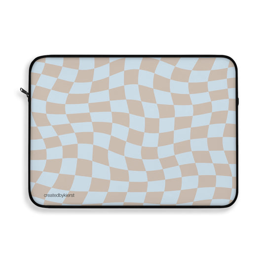 Tan and Light Blue Checkered Laptop Sleeve
