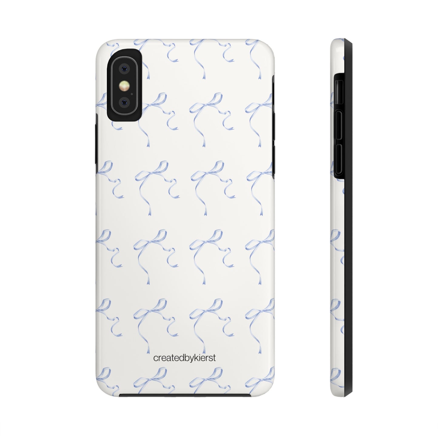 Multiple Thin Blue Bows on Beige iPhone Case