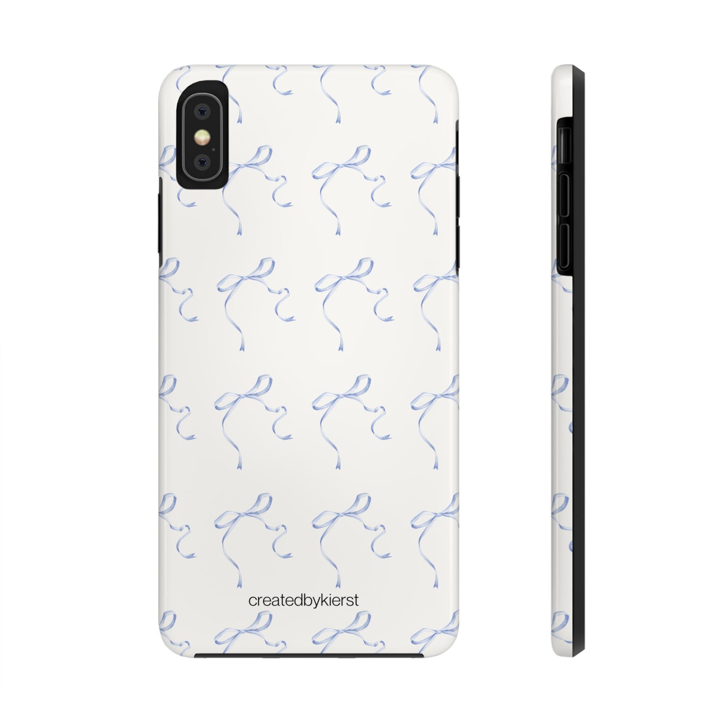 Multiple Thin Blue Bows on Beige iPhone Case