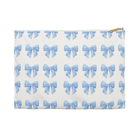 Multiple Blue Bows on Beige Accessory Pouch