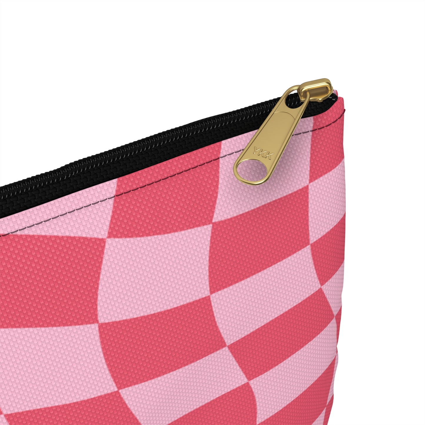 Animated Strawberry on Pink and Red Wavy Checkers Accessory Pouch