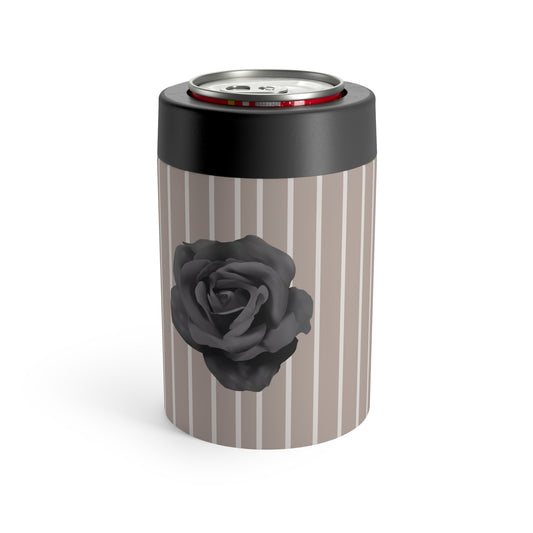 Brown with Beige Vertical Stripe and Black Rose Can Holder