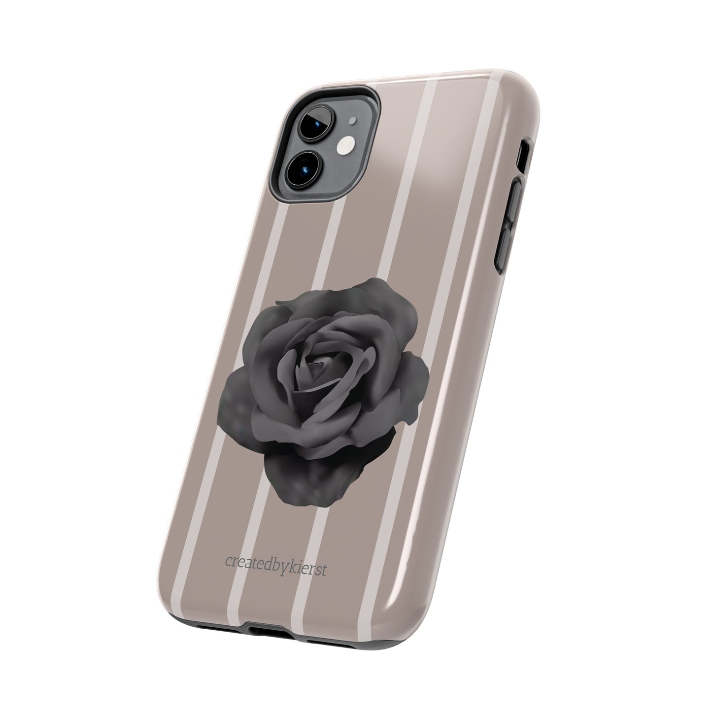 Cream and Brown Vertical Stripes with Black Rose iPhone Case