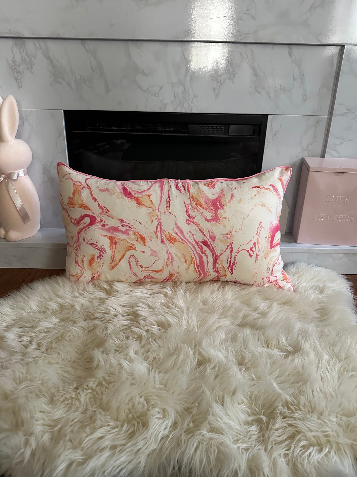 Pink and Orange Marble Throw Pillow