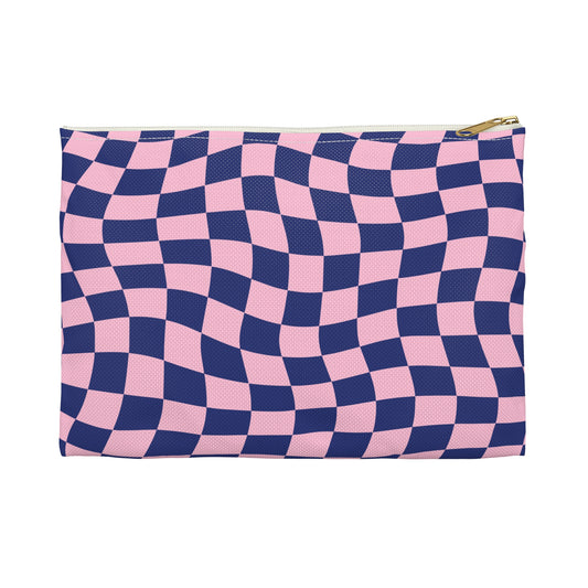 Blue and Pink Wavy Checkers Accessory Pouch