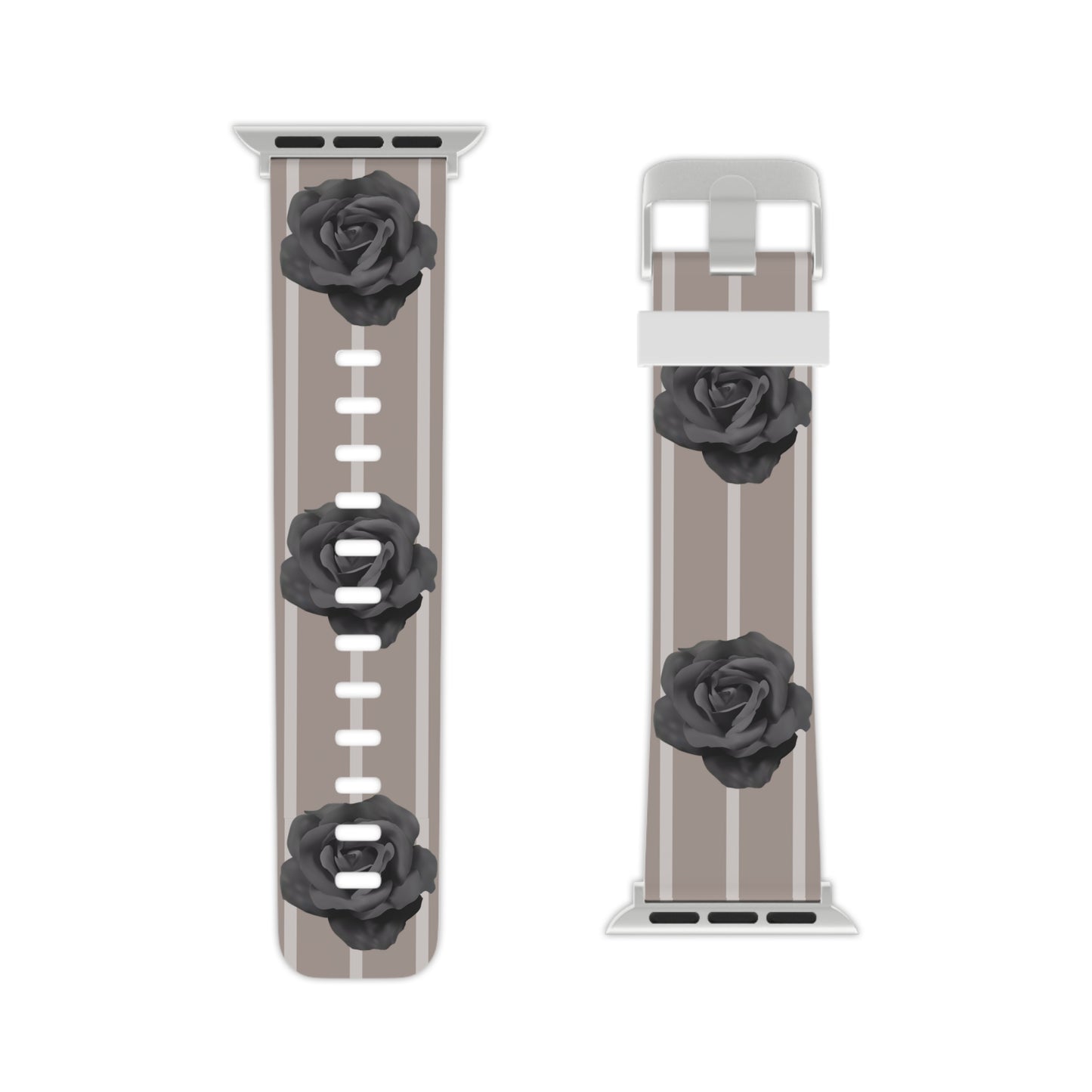 Cream and Brown Vertical Stripes with Black Roses Apple Watch Band
