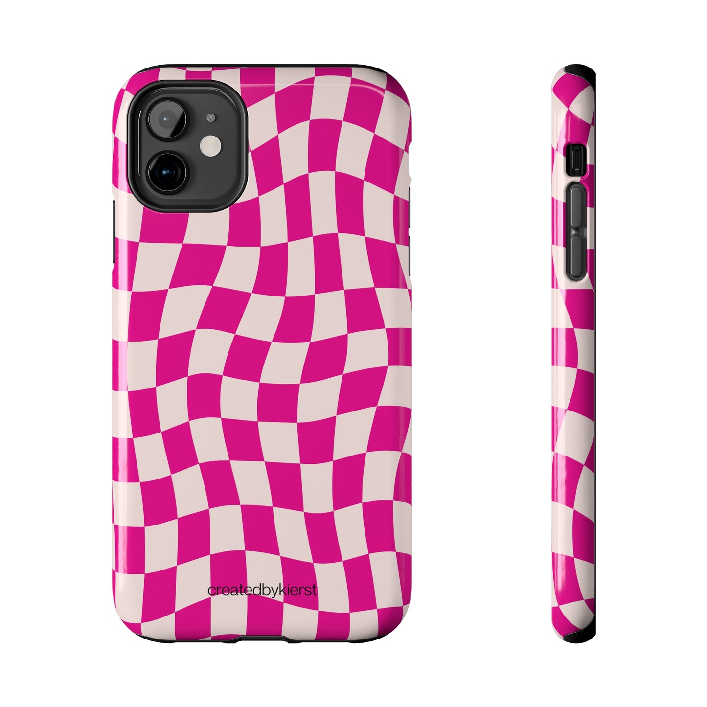 Hot Pink and Light Pink Wavy Checkers iPhone Case