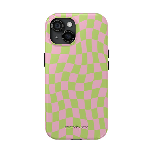 Lime Green and Pink Wavy Checkers iPhone Case