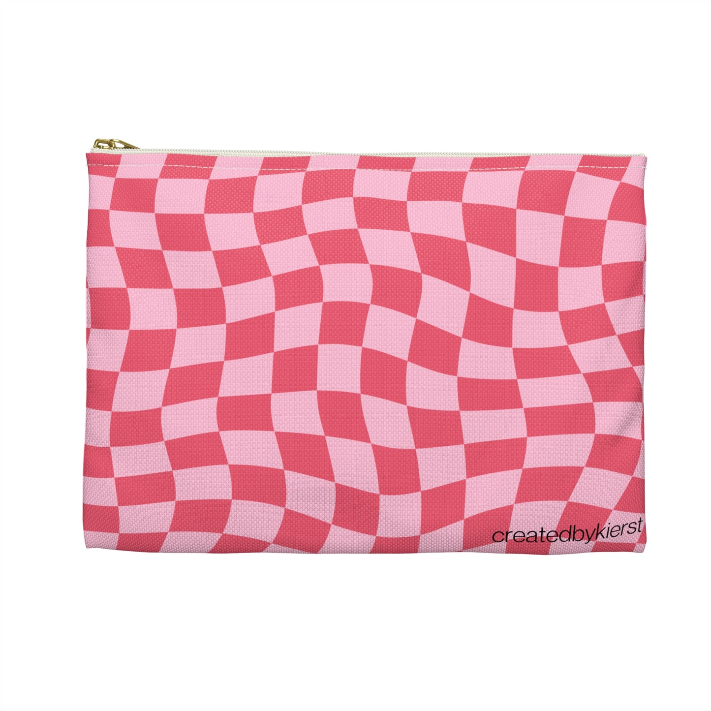 Animated Strawberry on Pink and Red Wavy Checkers Accessory Pouch