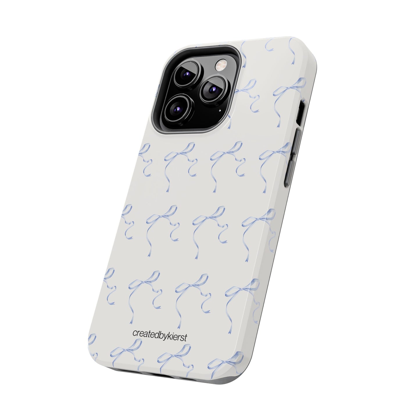 Multiple Thin Blue Bows on Beige iPhone Case