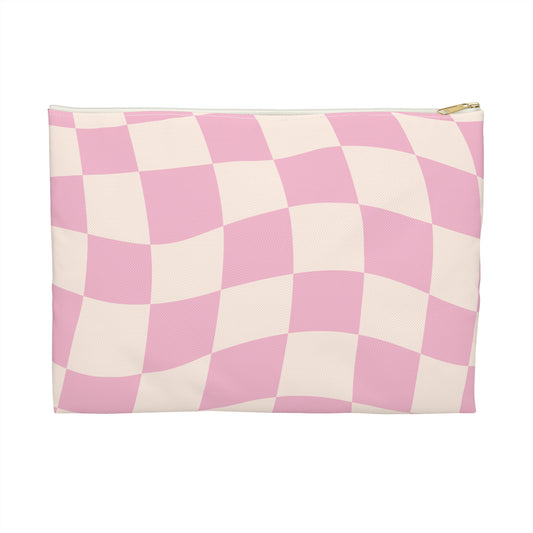 Peach and Pink Wavy Large Checkers Accessory Pouch