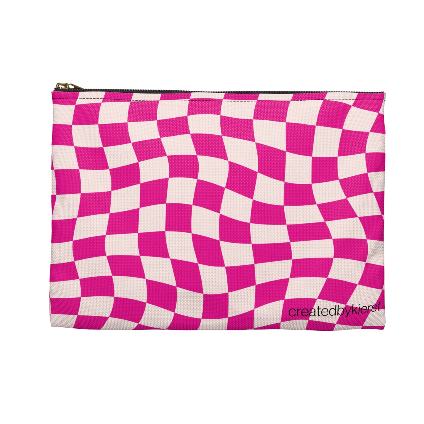 Hot Pink and Light Pink Wavy Checkers Accessory Pouch