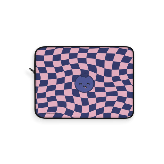 Animated Blueberry on Blue and Pink Checkered Laptop Sleeve