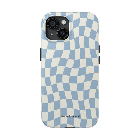 Light Blue and Beige Wavy Checkers iPhone Case