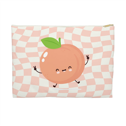 Animated Peach on Peach and Cream Wavy Checkers Accessory Pouch