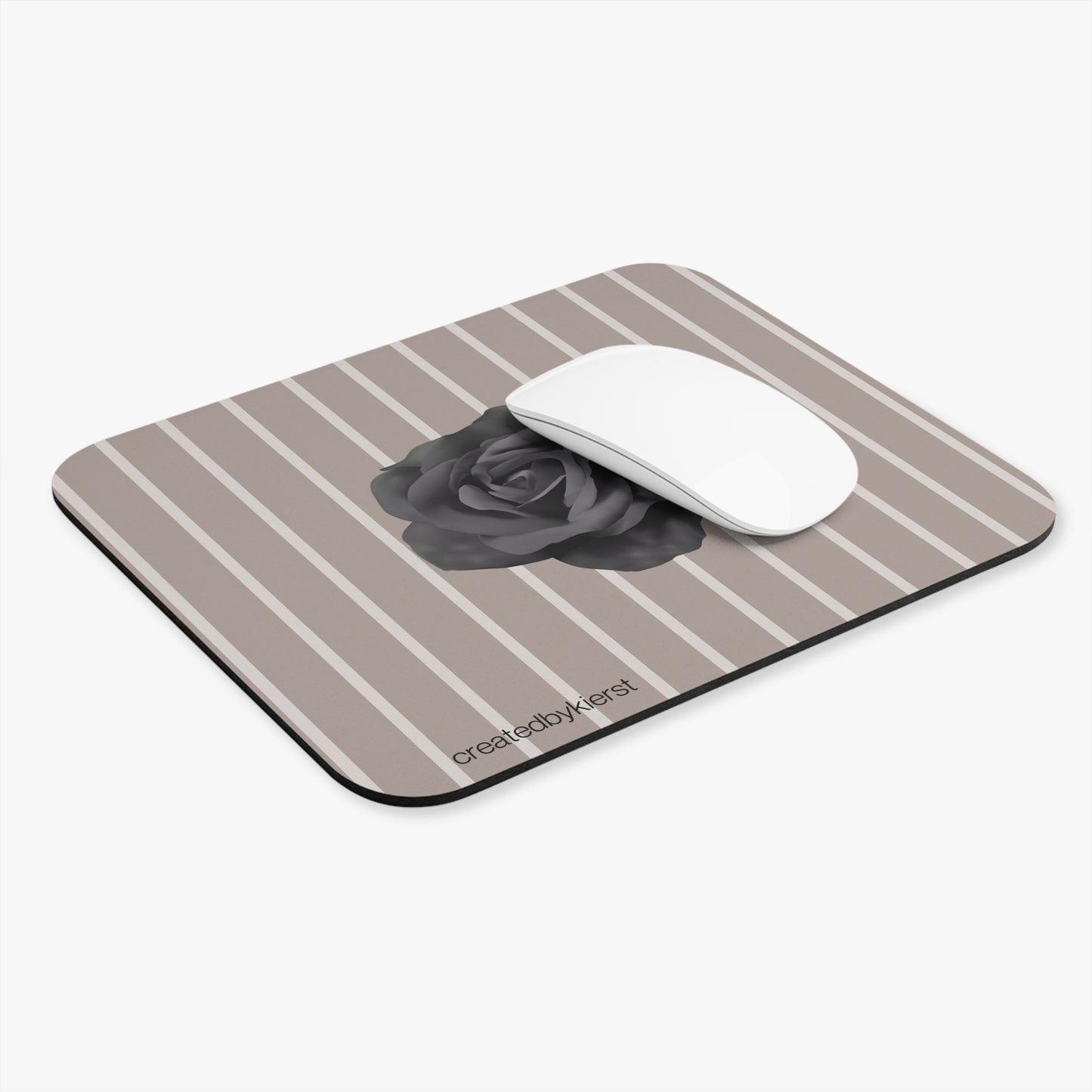 Black Rose on Taupe with Cream Stripes Mouse Pad (Rectangle)