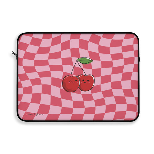 Animated Cherry on Red and Pink Checkered Laptop Sleeve